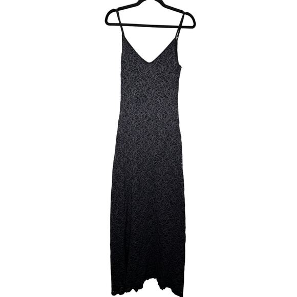 Milo Black & Deep Purple Lace Floral Crochet VNeck Strappy Maxi Dress P - Picture 2 of 12